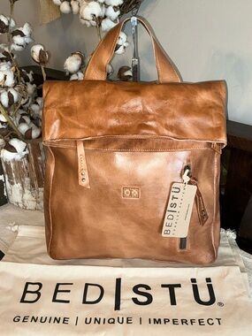 NWT Bed Stu Leather Howie Flapover Leather Backpack Tan Rustic Retail $365